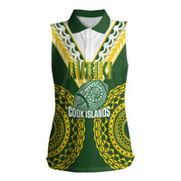 Custom Avaiki Cook Islands Rugby Women Sleeveless Polo Shirt Kuki Airani Tatau Green LT14 Female Green - Polynesian Pride