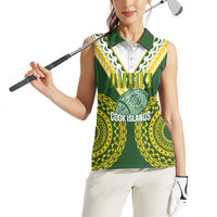 Custom Avaiki Cook Islands Rugby Women Sleeveless Polo Shirt Kuki Airani Tatau Green LT14 - Polynesian Pride