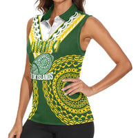 Custom Avaiki Cook Islands Rugby Women Sleeveless Polo Shirt Kuki Airani Tatau Green LT14 - Polynesian Pride
