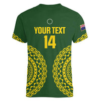 Custom Avaiki Cook Islands Rugby Women V-Neck T-Shirt Kuki Airani Tatau Green LT14 - Polynesian Pride