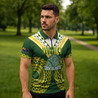 Custom Avaiki Cook Islands Rugby Zipper Polo Shirt Kuki Airani Tatau Green LT14 - Polynesian Pride