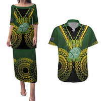 Custom Avaiki Cook Islands Rugby Couples Matching Puletasi and Hawaiian Shirt Kuki Airani Tatau Black LT14 Black - Polynesian Pride