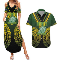 Custom Avaiki Cook Islands Rugby Couples Matching Summer Maxi Dress and Hawaiian Shirt Kuki Airani Tatau Black LT14 Black - Polynesian Pride