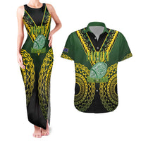 Custom Avaiki Cook Islands Rugby Couples Matching Tank Maxi Dress and Hawaiian Shirt Kuki Airani Tatau Black LT14 Black - Polynesian Pride