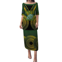 Custom Avaiki Cook Islands Rugby Family Matching Puletasi and Hawaiian Shirt Kuki Airani Tatau Black LT14 Mom's Dress Black - Polynesian Pride