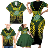 Custom Avaiki Cook Islands Rugby Family Matching Short Sleeve Bodycon Dress and Hawaiian Shirt Kuki Airani Tatau Black LT14 - Polynesian Pride