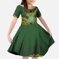 Custom Avaiki Cook Islands Rugby Kid Short Sleeve Dress Kuki Airani Tatau Black - Polynesian Pride