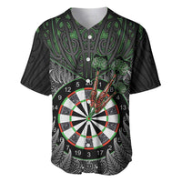 Personalised New Zealand Darts Baseball Jersey Dartboard Maori Fern Puhoro Art LT14 Black - Polynesian Pride