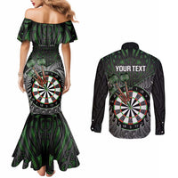 Personalised New Zealand Darts Couples Matching Mermaid Dress and Long Sleeve Button Shirt Dartboard Maori Fern Puhoro Art LT14 - Polynesian Pride
