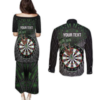 Personalised New Zealand Darts Couples Matching Puletasi and Long Sleeve Button Shirt Dartboard Maori Fern Puhoro Art LT14 - Polynesian Pride