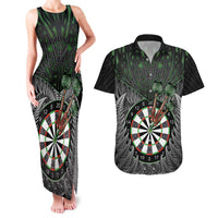 Personalised New Zealand Darts Couples Matching Tank Maxi Dress and Hawaiian Shirt Dartboard Maori Fern Puhoro Art LT14 Black - Polynesian Pride