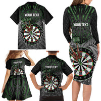 Personalised New Zealand Darts Family Matching Long Sleeve Bodycon Dress and Hawaiian Shirt Dartboard Maori Fern Puhoro Art LT14 - Polynesian Pride