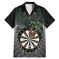 Personalised New Zealand Darts Family Matching Mermaid Dress and Hawaiian Shirt Dartboard Maori Fern Puhoro Art LT14 Dad's Shirt - Short Sleeve Black - Polynesian Pride