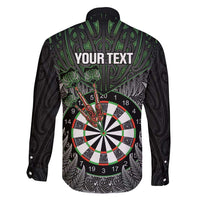 Personalised New Zealand Darts Family Matching Off Shoulder Maxi Dress and Hawaiian Shirt Dartboard Maori Fern Puhoro Art LT14 - Polynesian Pride