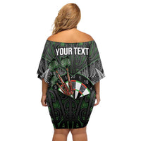 Personalised New Zealand Darts Family Matching Off Shoulder Short Dress and Hawaiian Shirt Dartboard Maori Fern Puhoro Art LT14 - Polynesian Pride