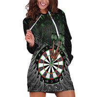 Personalised New Zealand Darts Hoodie Dress Dartboard Maori Fern Puhoro Art LT14 Black - Polynesian Pride