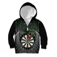 Personalised New Zealand Darts Kid Hoodie Dartboard Maori Fern Puhoro Art LT14 Zip Hoodie Black - Polynesian Pride