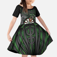 Personalised New Zealand Darts Kid Short Sleeve Dress Dartboard Maori Fern Puhoro Art LT14 KID Black - Polynesian Pride