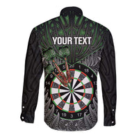 Personalised New Zealand Darts Long Sleeve Button Shirt Dartboard Maori Fern Puhoro Art LT14 - Polynesian Pride