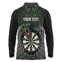 Personalised New Zealand Darts Long Sleeve Polo Shirt Dartboard Maori Fern Puhoro Art LT14 - Polynesian Pride
