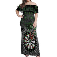 Personalised New Zealand Darts Off Shoulder Maxi Dress Dartboard Maori Fern Puhoro Art LT14 Women Black - Polynesian Pride