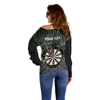 Personalised New Zealand Darts Off Shoulder Sweater Dartboard Maori Fern Puhoro Art LT14 - Polynesian Pride