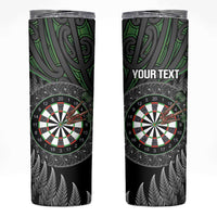 Personalised New Zealand Darts Skinny Tumbler Dartboard Maori Fern Puhoro Art LT14 Black - Polynesian Pride