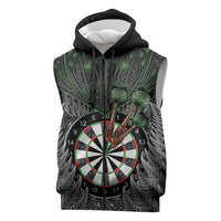 Personalised New Zealand Darts Sleeveless Zip Hoodie Dartboard Maori Fern Puhoro Art LT14 Black - Polynesian Pride