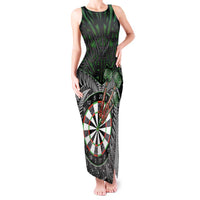 Personalised New Zealand Darts Tank Maxi Dress Dartboard Maori Fern Puhoro Art LT14 Women Black - Polynesian Pride