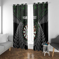 Personalised New Zealand Darts Window Curtain Dartboard Maori Fern Puhoro Art LT14 With Grommets Black - Polynesian Pride