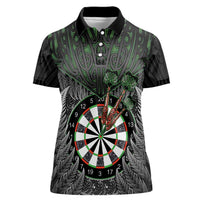 Personalised New Zealand Darts Women Polo Shirt Dartboard Maori Fern Puhoro Art LT14 Female Black - Polynesian Pride