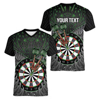 Personalised New Zealand Darts Women V-Neck T-Shirt Dartboard Maori Fern Puhoro Art LT14 - Polynesian Pride