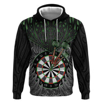Personalised New Zealand Darts Zip Hoodie Dartboard Maori Fern Puhoro Art LT14 Pullover Hoodie Black - Polynesian Pride