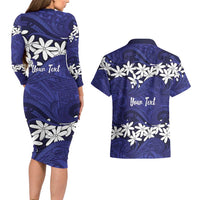 Personalised Cook Islands Pukapuka Couples Matching Long Sleeve Bodycon Dress and Hawaiian Shirt Tiare Maori Polynesian Waves Tattoo LT14 - Polynesian Pride