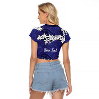 Personalised Cook Islands Pukapuka Raglan Cropped T Shirt Tiare Maori Polynesian Waves Tattoo LT14 - Polynesian Pride