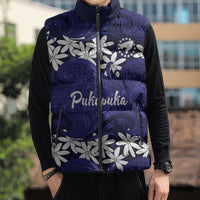 Personalised Cook Islands Pukapuka Sleeveless Puffer Jacket Tiare Maori Polynesian Waves Tattoo