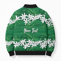 Personalised Cook Islands Rarotonga Bomber Puffer Jacket Tiare Maori Polynesian Waves Tattoo