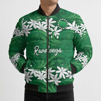 Personalised Cook Islands Rarotonga Bomber Puffer Jacket Tiare Maori Polynesian Waves Tattoo