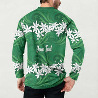 Personalised Cook Islands Rarotonga Button Sweatshirt Tiare Maori Polynesian Waves Tattoo