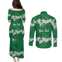 Personalised Cook Islands Rarotonga Couples Matching Puletasi and Long Sleeve Button Shirt Tiare Maori Polynesian Waves Tattoo LT14 - Polynesian Pride