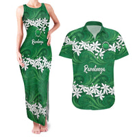 Personalised Cook Islands Rarotonga Couples Matching Tank Maxi Dress and Hawaiian Shirt Tiare Maori Polynesian Waves Tattoo LT14 Green - Polynesian Pride