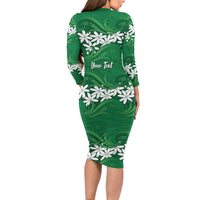Personalised Cook Islands Rarotonga Family Matching Long Sleeve Bodycon Dress and Hawaiian Shirt Tiare Maori Polynesian Waves Tattoo LT14 - Polynesian Pride