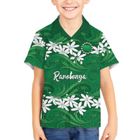 Personalised Cook Islands Rarotonga Family Matching Mermaid Dress and Hawaiian Shirt Tiare Maori Polynesian Waves Tattoo LT14 Son's Shirt Green - Polynesian Pride