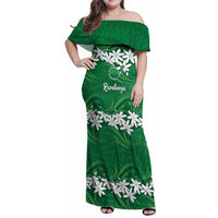 Personalised Cook Islands Rarotonga Family Matching Off Shoulder Maxi Dress and Hawaiian Shirt Tiare Maori Polynesian Waves Tattoo LT14 Mom's Dress Green - Polynesian Pride