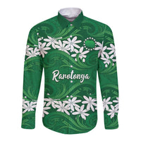 Personalised Cook Islands Rarotonga Long Sleeve Button Shirt Tiare Maori Polynesian Waves Tattoo