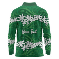 Personalised Cook Islands Rarotonga Long Sleeve Polo Shirt Tiare Maori Polynesian Waves Tattoo
