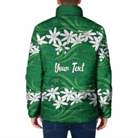 Personalised Cook Islands Rarotonga Padded Jacket Tiare Maori Polynesian Waves Tattoo