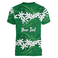 Personalised Cook Islands Rarotonga Women V-Neck T-Shirt Tiare Maori Polynesian Waves Tattoo LT14 - Polynesian Pride