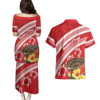 Kingdom Of Tonga Emancipation Day Couples Matching Puletasi and Hawaiian Shirt Tongan Ngatu With Kumete Red LT14 - Polynesian Pride