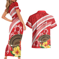 Kingdom Of Tonga Emancipation Day Couples Matching Short Sleeve Bodycon Dress and Hawaiian Shirt Tongan Ngatu With Kumete Red LT14 - Polynesian Pride